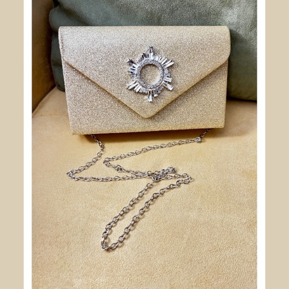 NWT Gold Glitter & Rhinestone Accent Envelope Evening/Clutch/Crossbody Bag - Picture 10 of 14